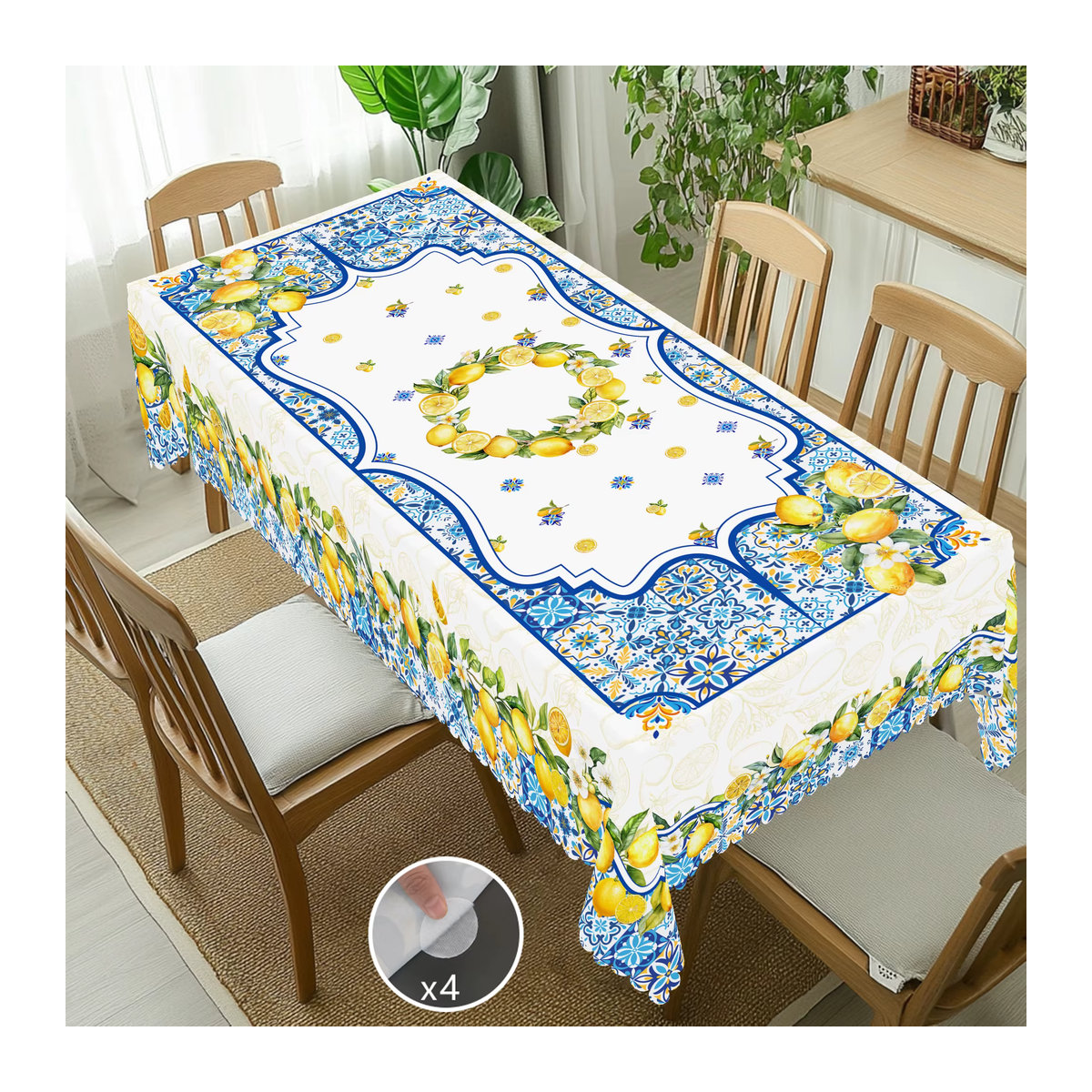 Rechteckige Tischdecke mit Sommerfrucht-Zitronenmuster in Blau und Weiß für deine Tischdekoration - Bild 2