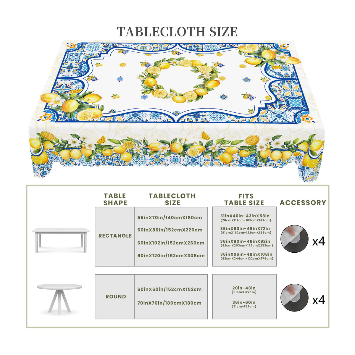Rechteckige Tischdecke mit Sommerfrucht-Zitronenmuster in Blau und Weiß für deine Tischdekoration - Bild 3