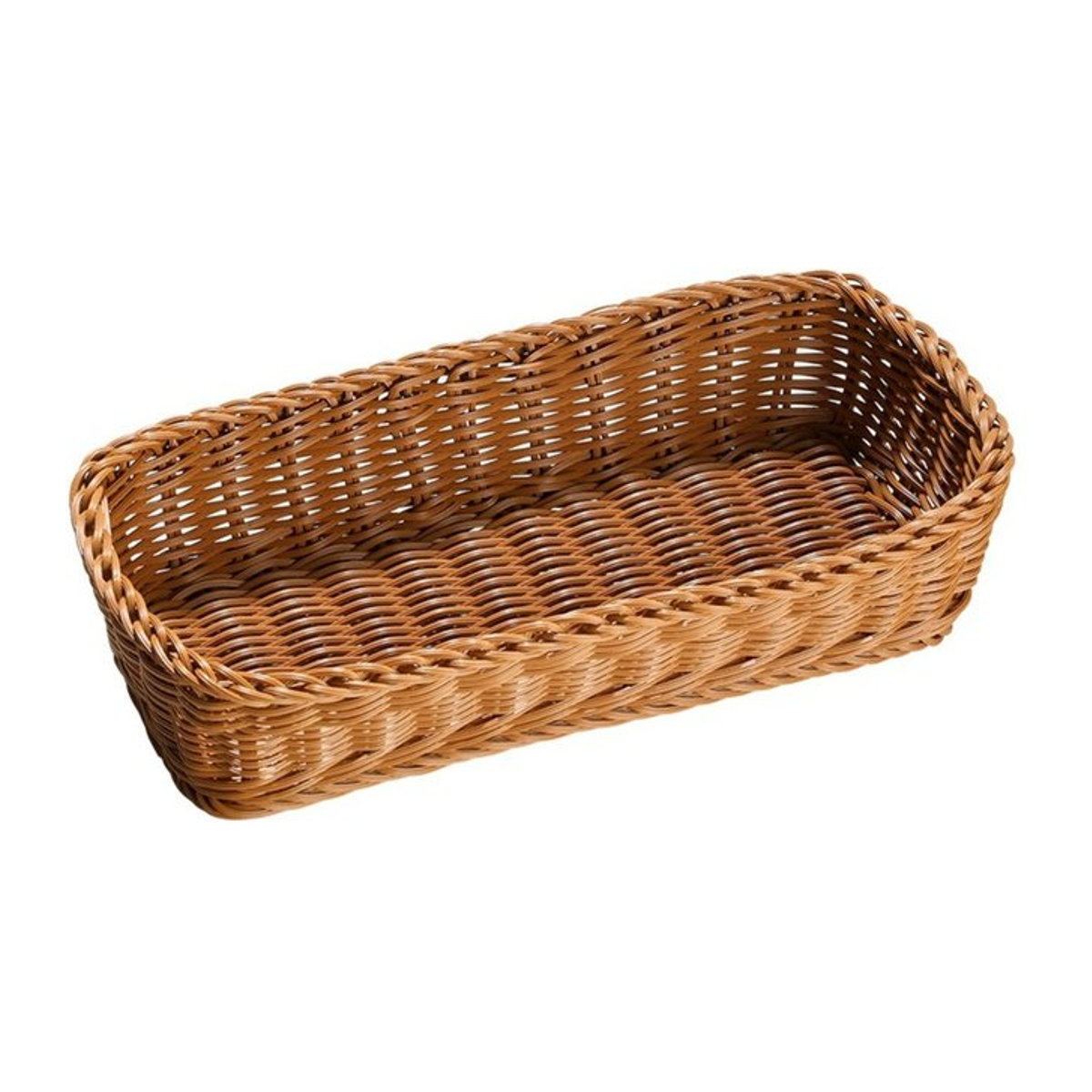 Rechteckiges Aufbewahrungstablett in Rattan-Optik aus Kunststoff, braun, rustikale Dekobox für Brot, Obst oder Schreibtisch-Organisation - Bild 1