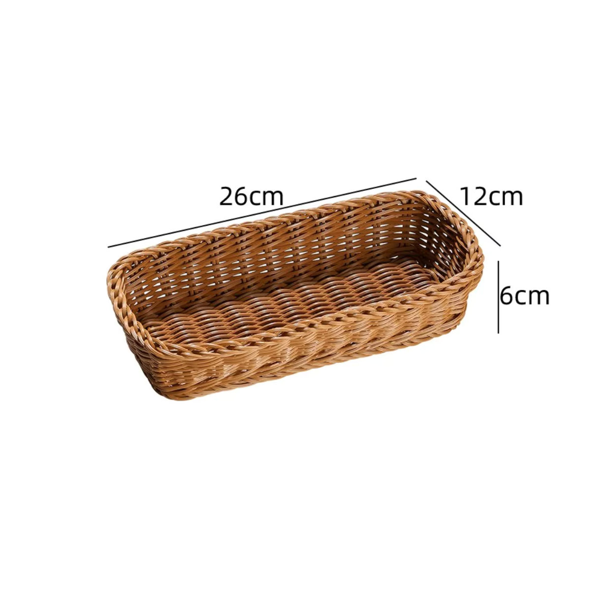 Rechteckiges Aufbewahrungstablett in Rattan-Optik aus Kunststoff, braun, rustikale Dekobox für Brot, Obst oder Schreibtisch-Organisation - Bild 2