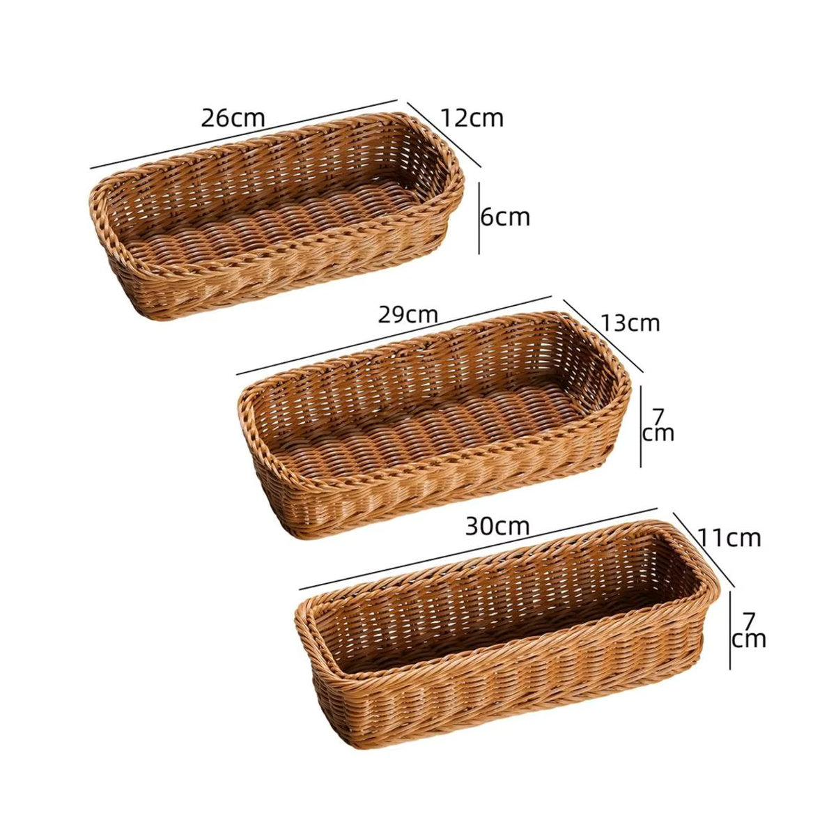 Rechteckiges Aufbewahrungstablett in Rattan-Optik aus Kunststoff, braun, rustikale Dekobox für Brot, Obst oder Schreibtisch-Organisation - Bild 5
