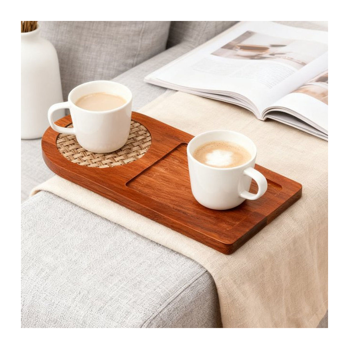 Rechteckiges Holz-Desserttablett in Braun mit geometrischem skandinavischem Design - Bild 1