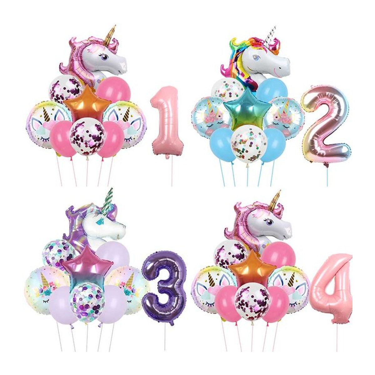 Regenbogen Einhorn Folienballon Set in Mehrfarbig für Kindergeburtstag und Baby Shower Dekoration, Durchmesser: 81,28 cm - Bild 1