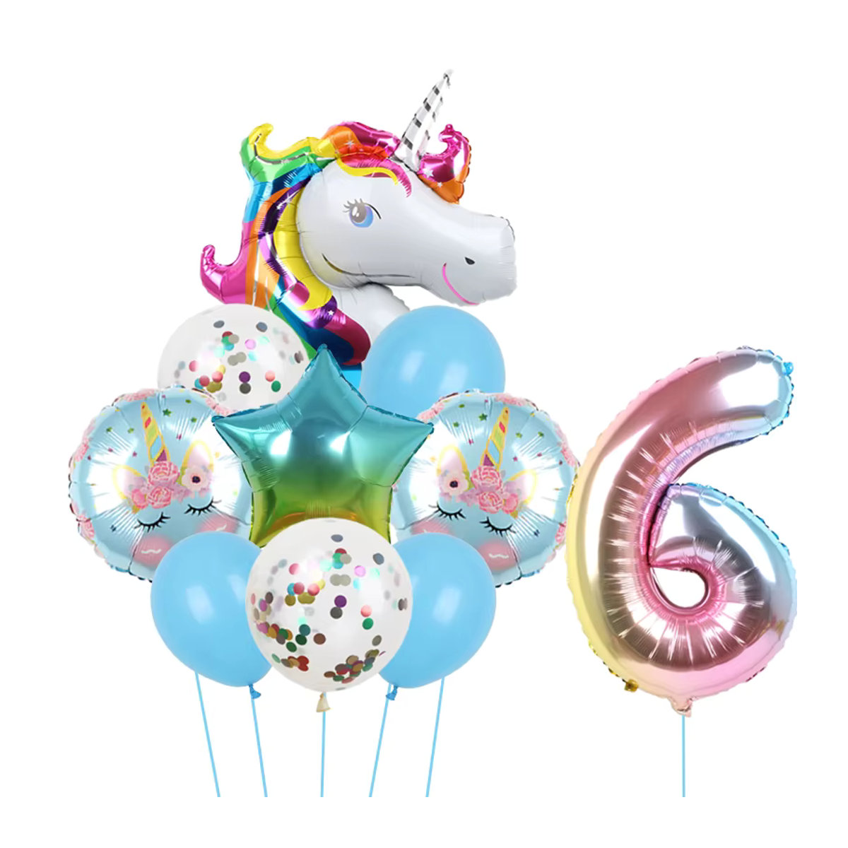 Regenbogen Einhorn Folienballon Set in Mehrfarbig für Kindergeburtstag und Baby Shower Dekoration, Durchmesser: 81,28 cm - Bild 4