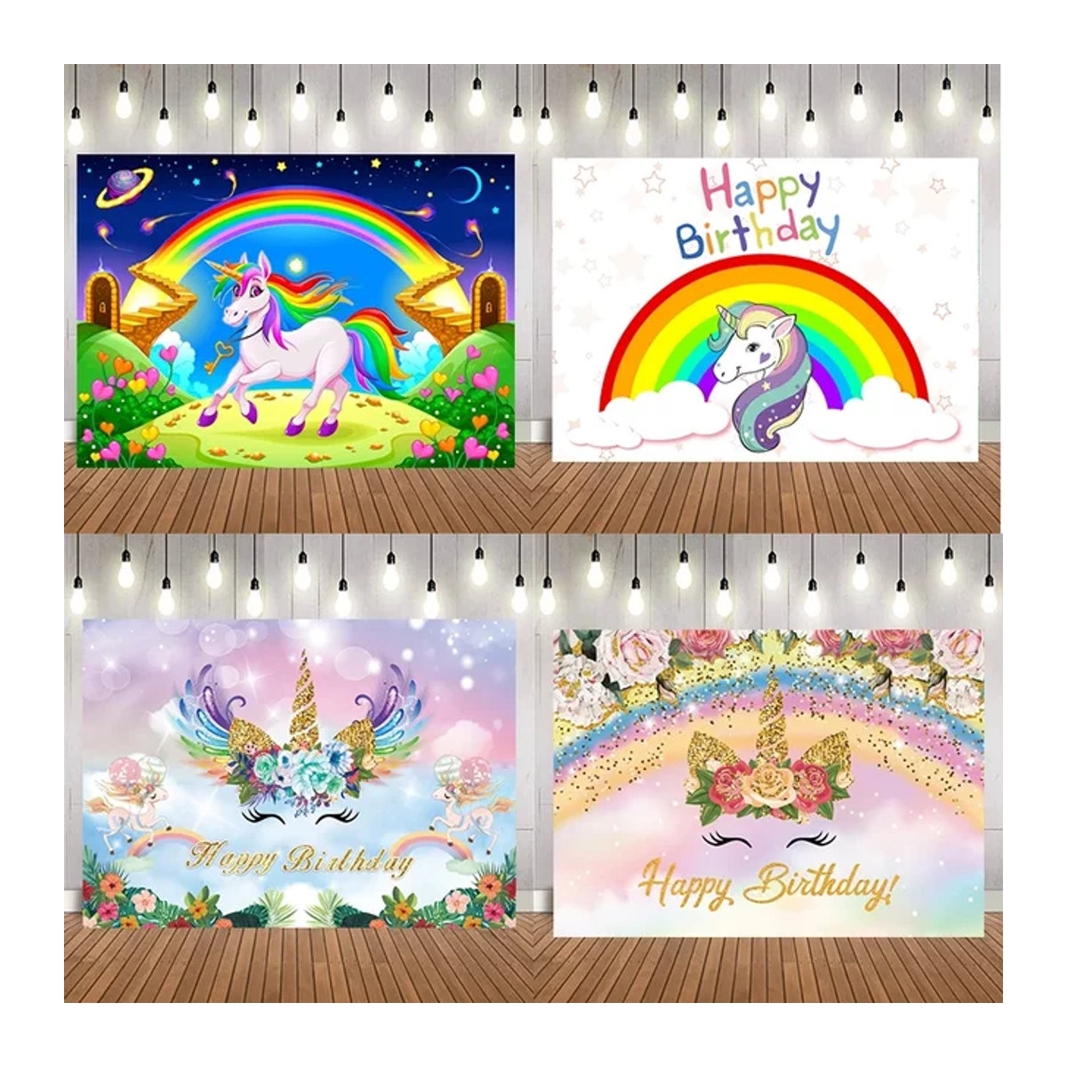 Regenbogen Einhorn Fotohintergrund aus Polyester für Babypartys und Geburtstage, mehrfarbig - Bild 1