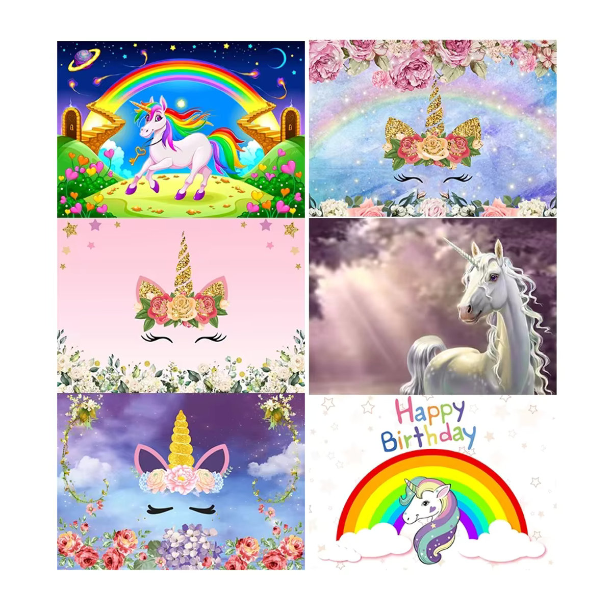 Regenbogen Einhorn Fotohintergrund aus Polyester für Babypartys und Geburtstage, mehrfarbig - Bild 2
