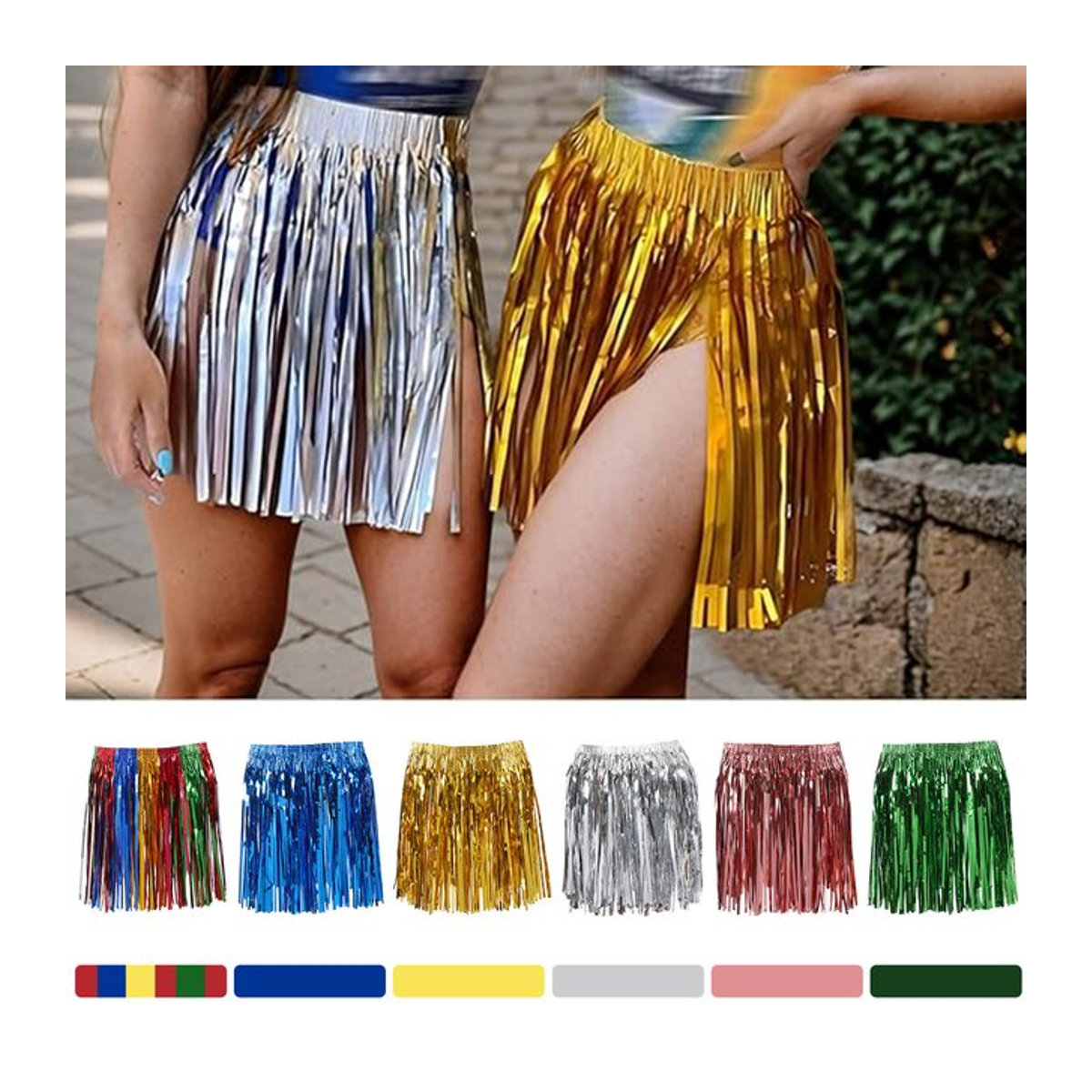 Regenbogen Gras Kostüm für Halloween, Karneval und Hawaii-Partys in Mehrfarbig und Silber, Unisex - Bild 1