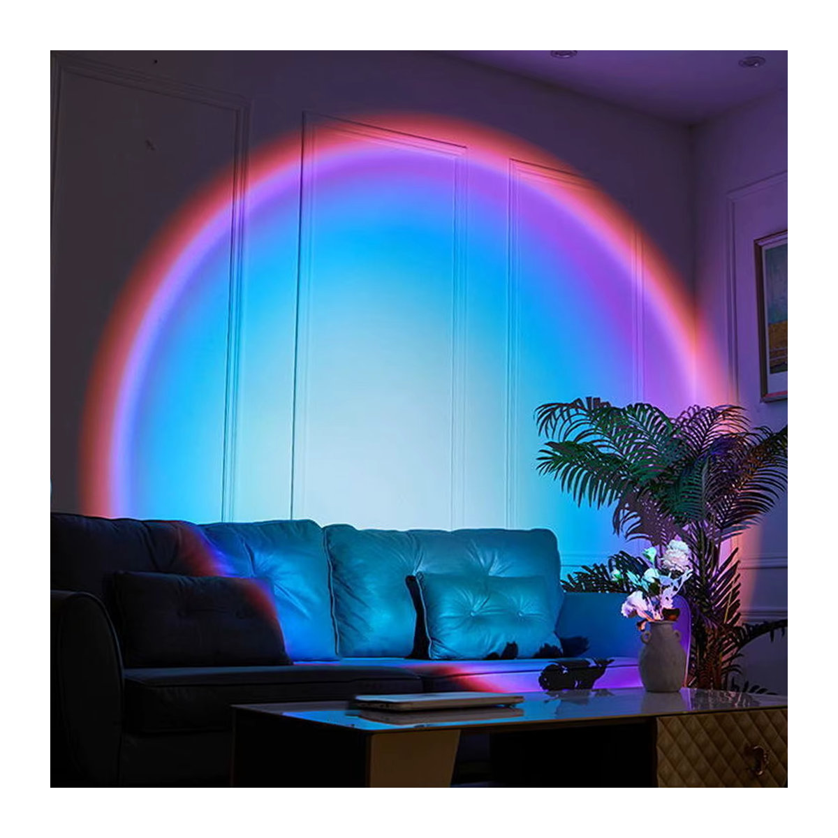 Regenbogen-Projektionslampe als dekorative USB-Sonnenuntergang-Atmosphärenlampe in Schwarz für dein Wohnzimmer oder Schlafzimmer - Bild 4