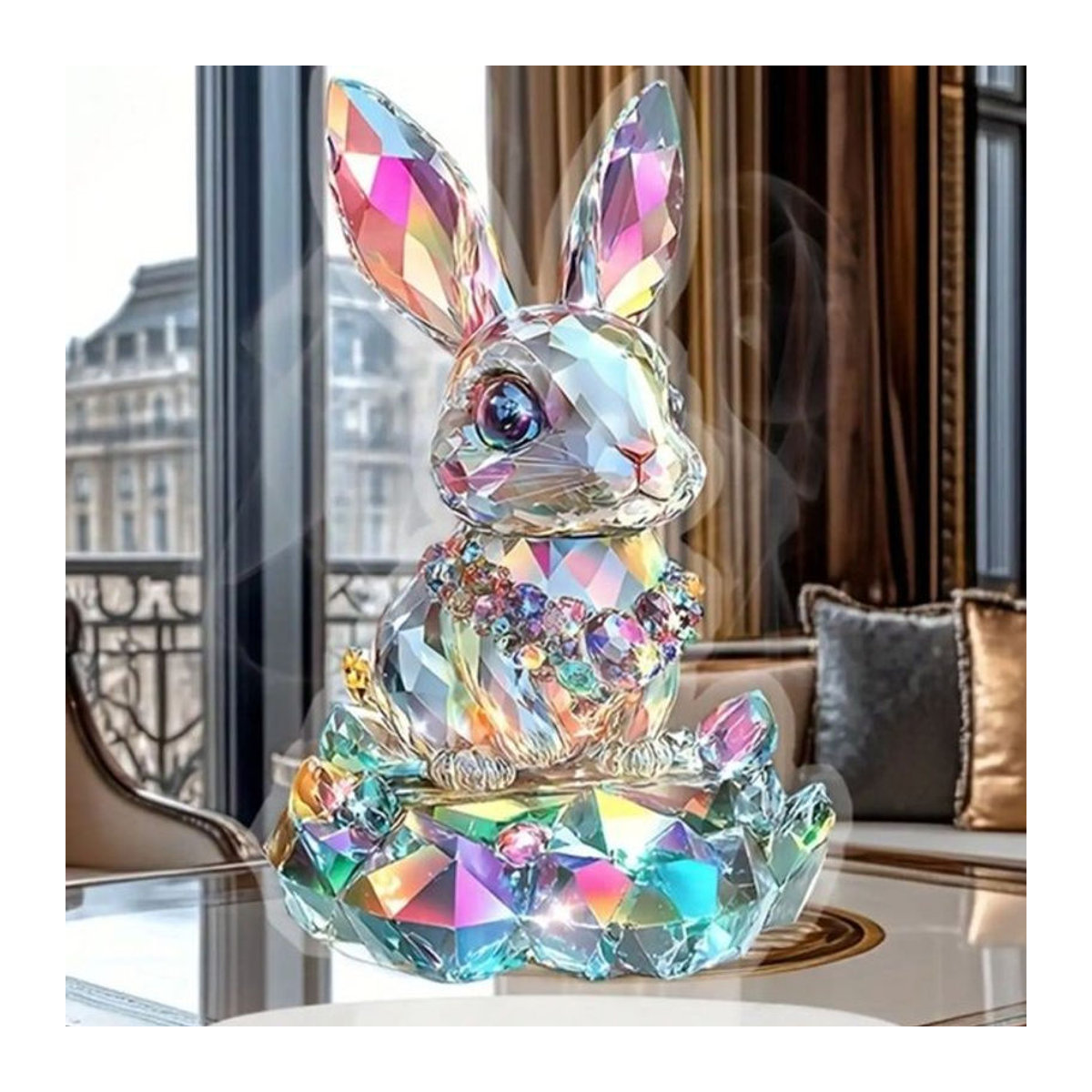 Regenbogenfarbener Kristallhase aus Kunststoff als dekorative Osterdekoration für dein Zuhause oder Büro - Bild 1