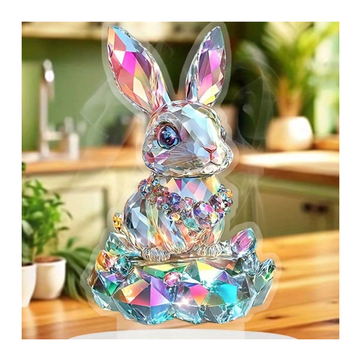 Regenbogenfarbener Kristallhase aus Kunststoff als dekorative Osterdekoration für dein Zuhause oder Büro - Bild 3