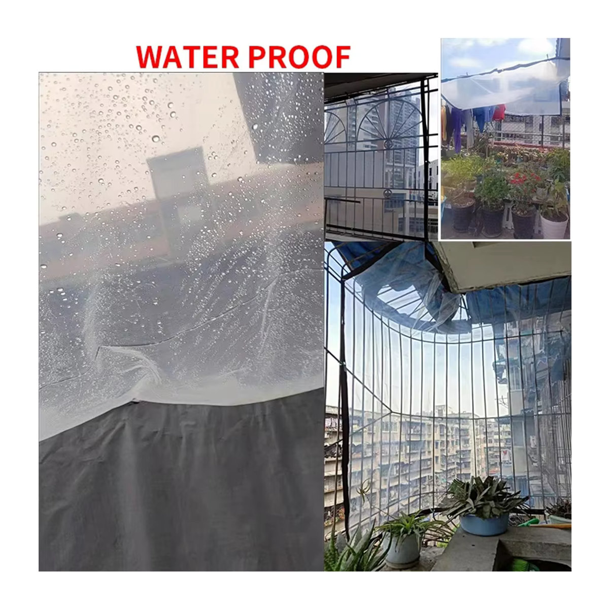 Regenfeste transparente Kunststofffolie als wasserdichtes Outdoor-Tuch für Terrasse und Balkon - Bild 1