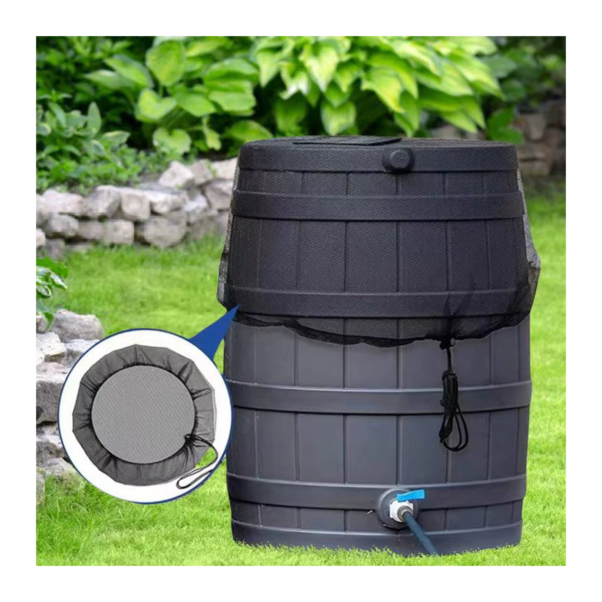 Regenwasser Sammler Netz Abdeckung mit verstellbarem Kordelzug als Insektenschutz und Filter für den Garten - Bild 6