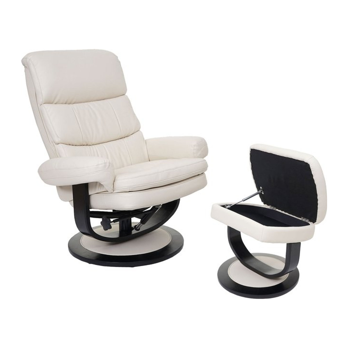 Relaxsessel MCW-C16 mit Hocker und Staufach in Creme aus Kunstleder - Bild 1