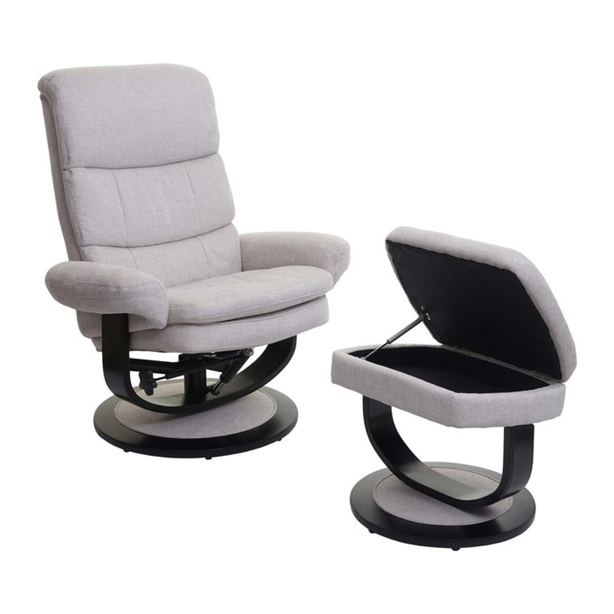 Relaxsessel MCW-C16 mit Hocker und Staufach in Creme-Beige aus Stoff - Bild 1