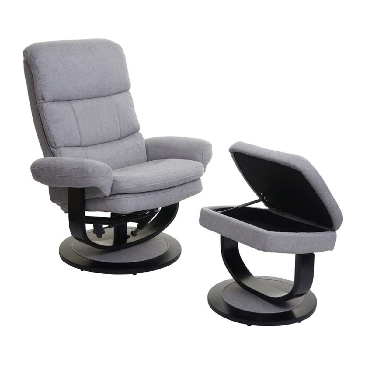 Relaxsessel MCW-C16 mit Hocker und Staufach, moderner Fernsehsessel aus Stoff in Grau - Bild 1