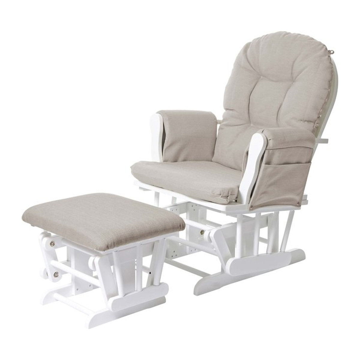Relaxsessel MCW-C76 Schaukelstuhl mit Hocker aus Stoff in Creme und weißem Holzgestell - Bild 1