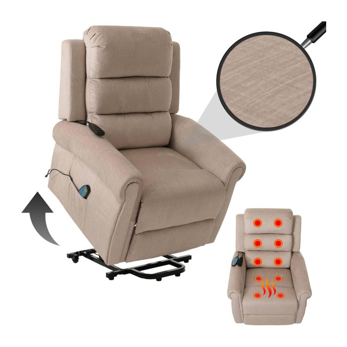 Relaxsessel MCW-K63 mit Liegefunktion, Aufstehhilfe, Massage und Heizfunktion in Creme aus Chenille-Stoff - Bild 1