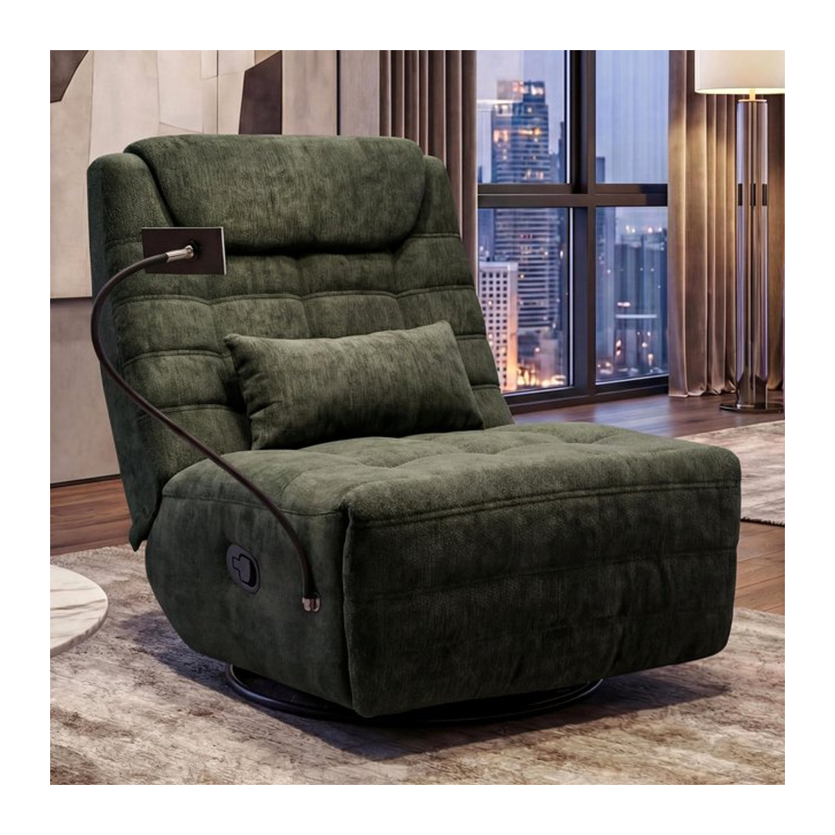 Relaxsessel MCW-P92 in Grün mit Drehfunktion, Kippfunktion und Handyhalterung aus Chenille-Stoff - Bild 1