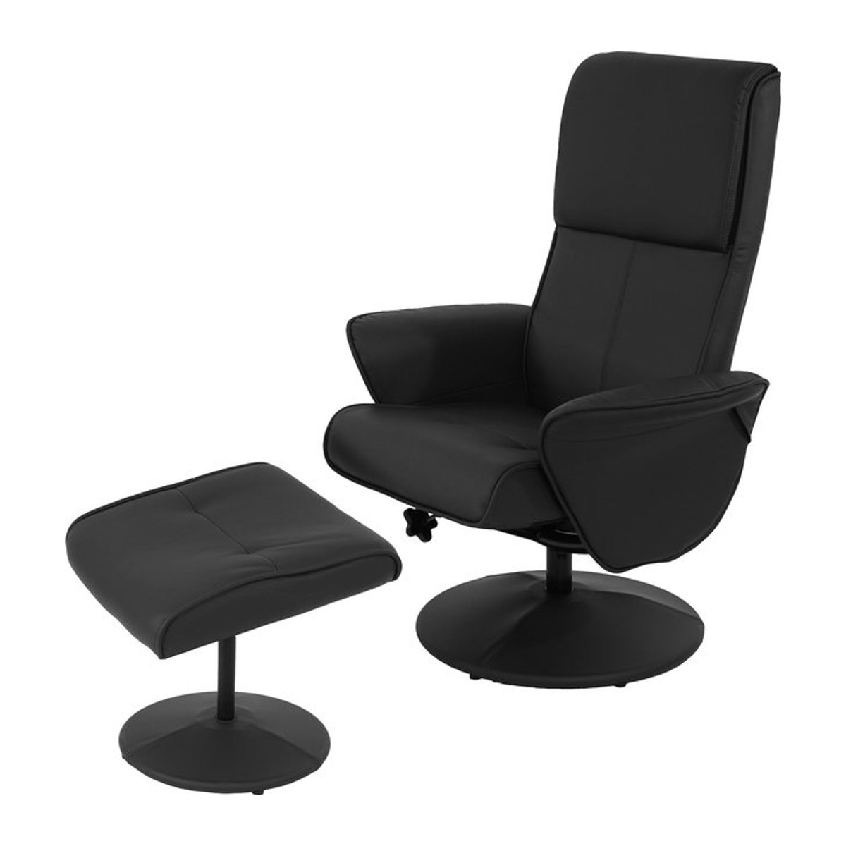 Relaxsessel Stockholm von MCW mit Hocker, moderner Fernsehsessel aus Kunstleder, Schwarz - Bild 1