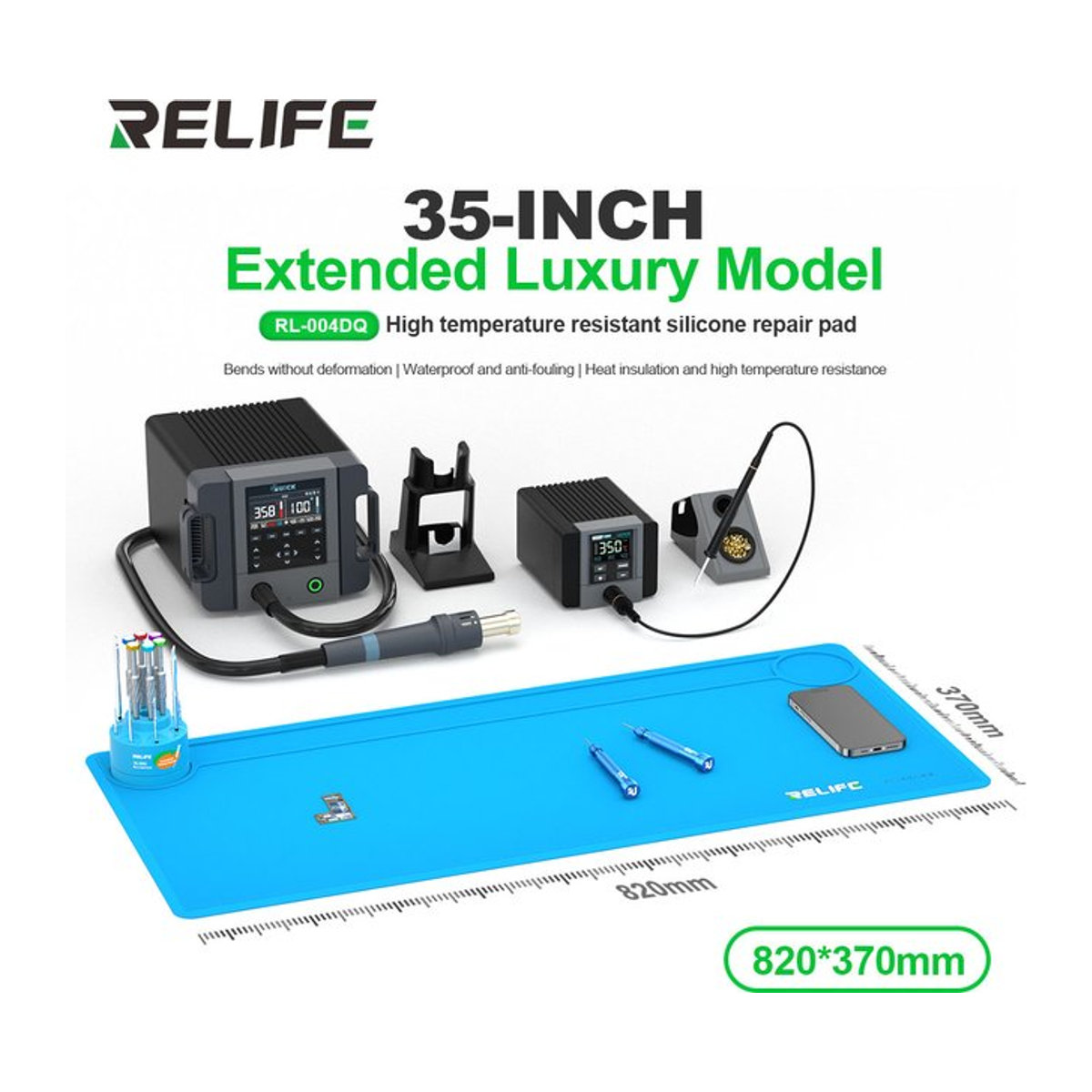 RELIFE RL-004DQ Silikon-Reparaturmatte in Blau, 35 Zoll, hochtemperaturbeständige und wasserdichte Arbeitsunterlage für die Telefonreparatur und Desktop-Aufbewahrung - Bild 1