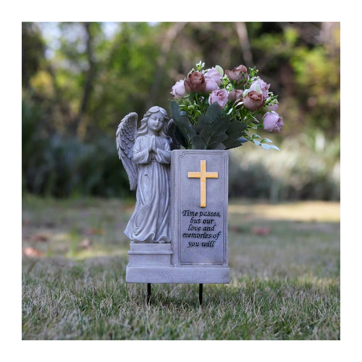 Religiöse Engel-Dekoration aus Kunstharz in Weiß als Gedenk-Ornament für den Garten - Bild 2