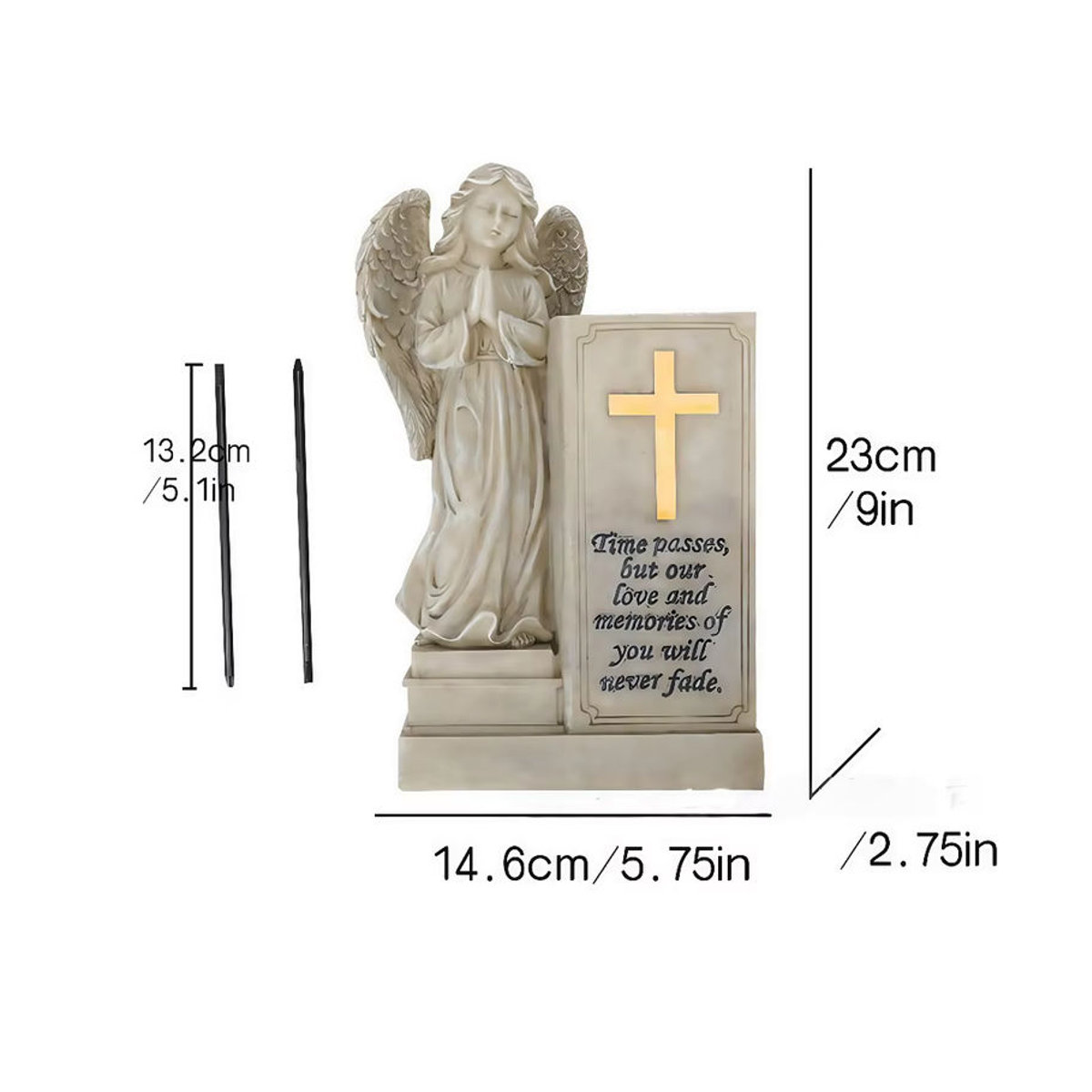 Religiöse Engel-Dekoration aus Kunstharz in Weiß als Gedenk-Ornament für den Garten - Bild 3