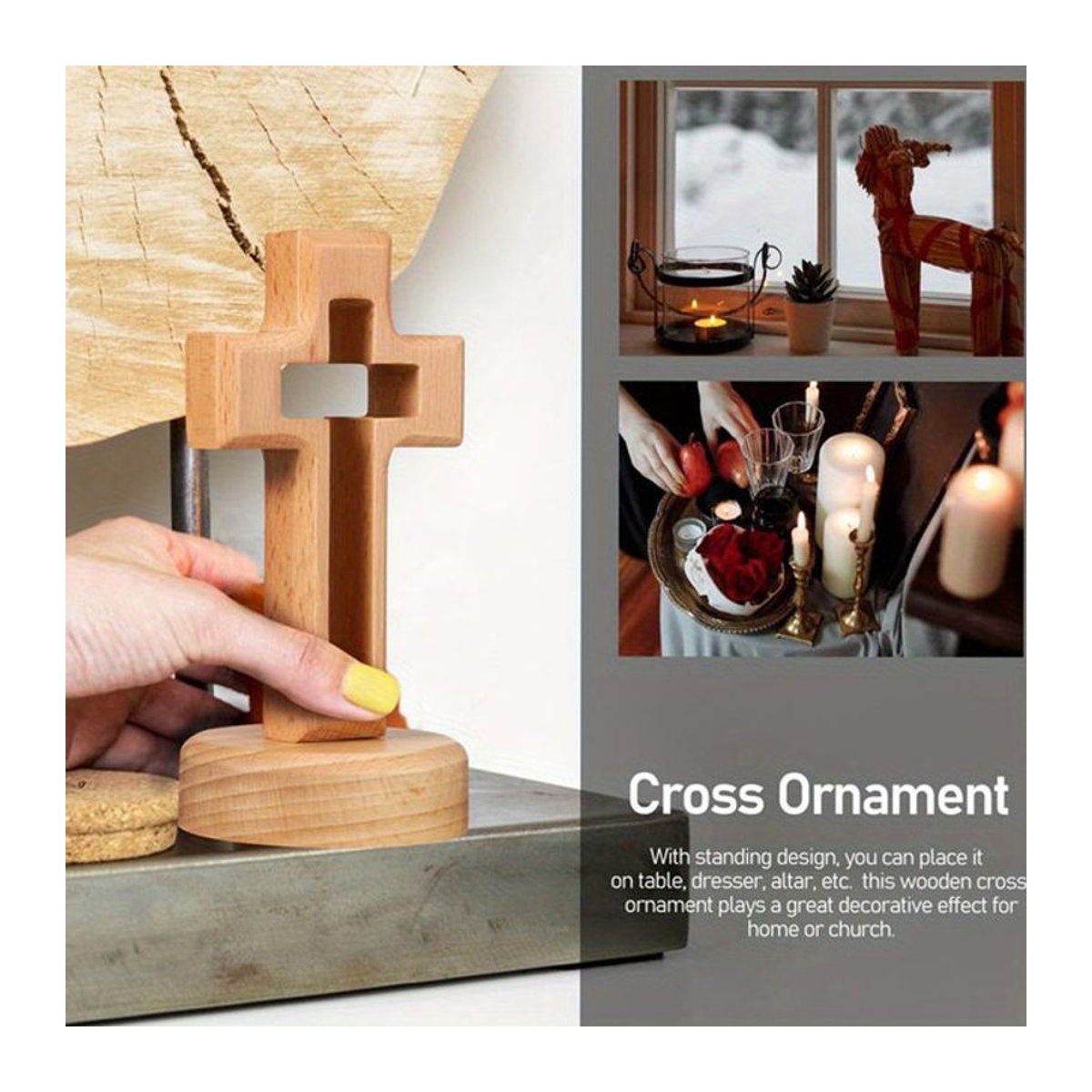 Religiöse Jesus-Statue aus Holz in Braun als stehendes Kruzifix zur Tischdekoration - Bild 1