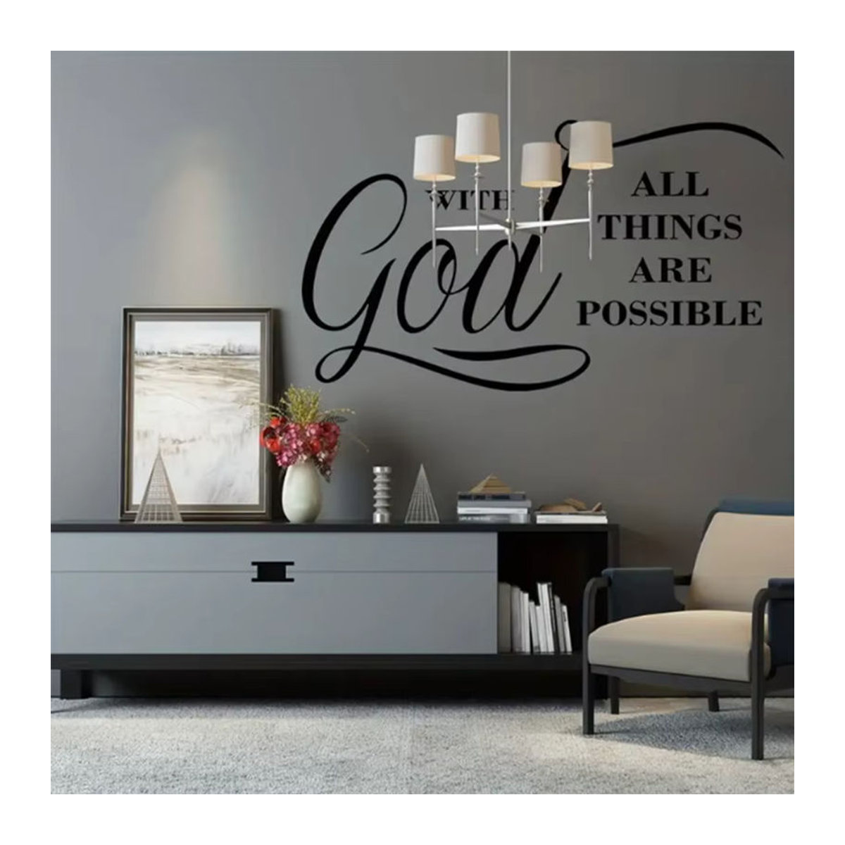 Religiöser Wandtattoo Mit Gott sind alle Dinge möglich Motivationsschriftzug aus schwarzem Vinyl für deine Wanddekoration - Bild 2