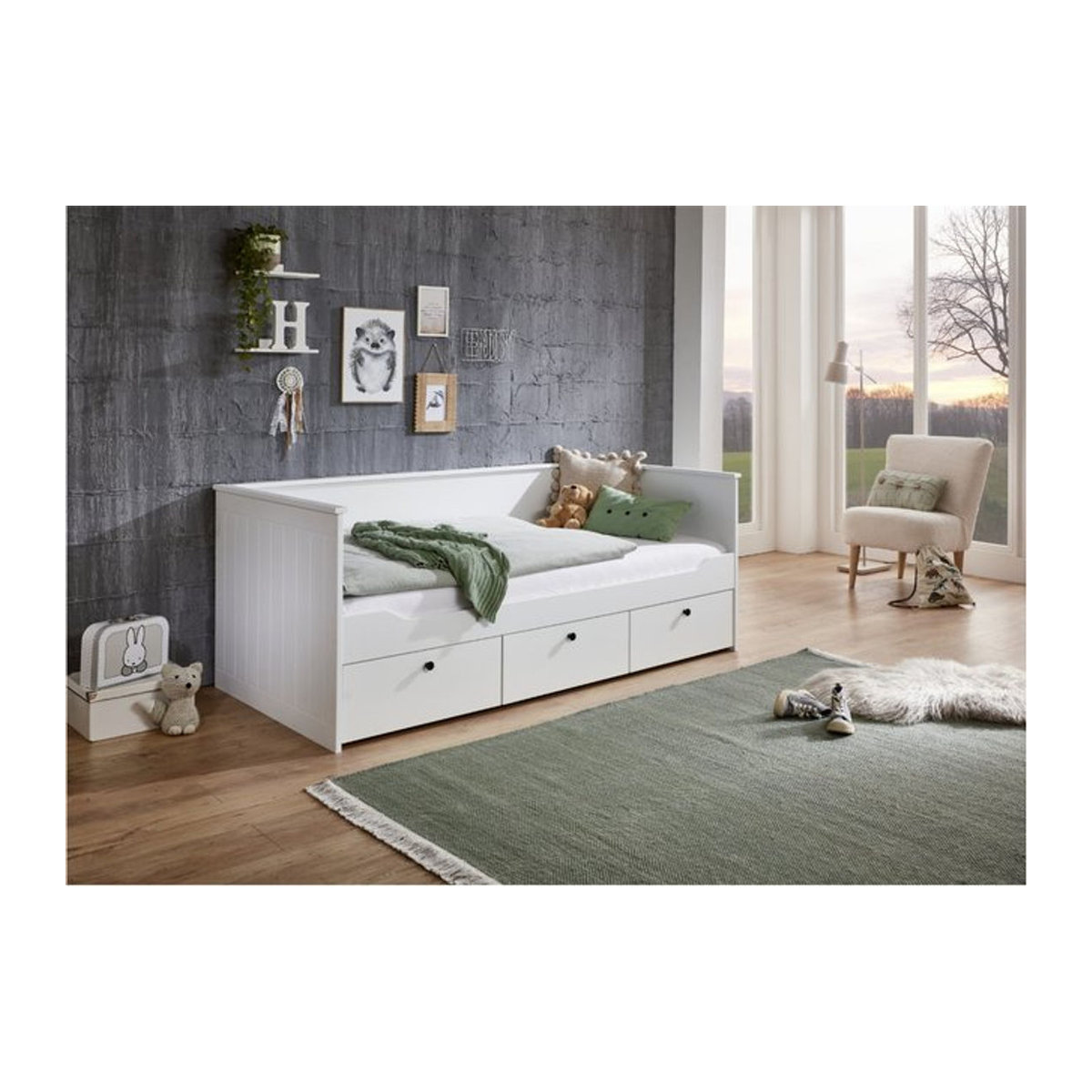 Relita Funktionsbett eLeona in Weiß lackiert mit Rolllattenrost und 3 Schubladen, B/T/H: 90 x 200 cm - Bild 1