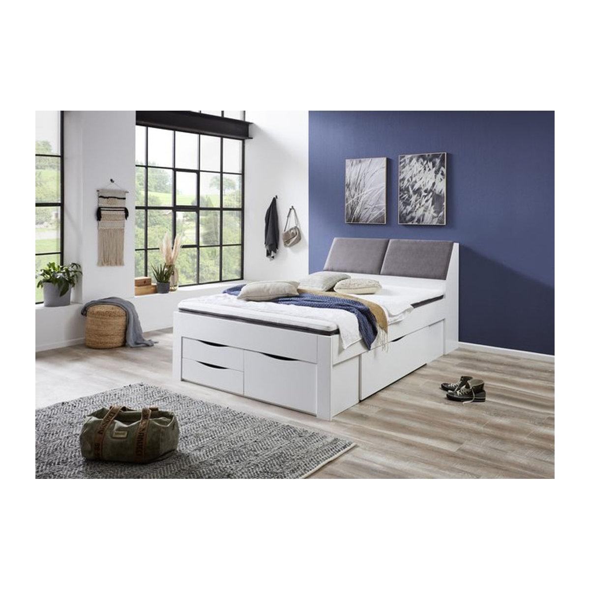 Relita Funktionsbett Maxi in Weiß mit 5 Bettschubladen und Polster-Kopfteil, B/T/H: 140 x 200 cm - Bild 1