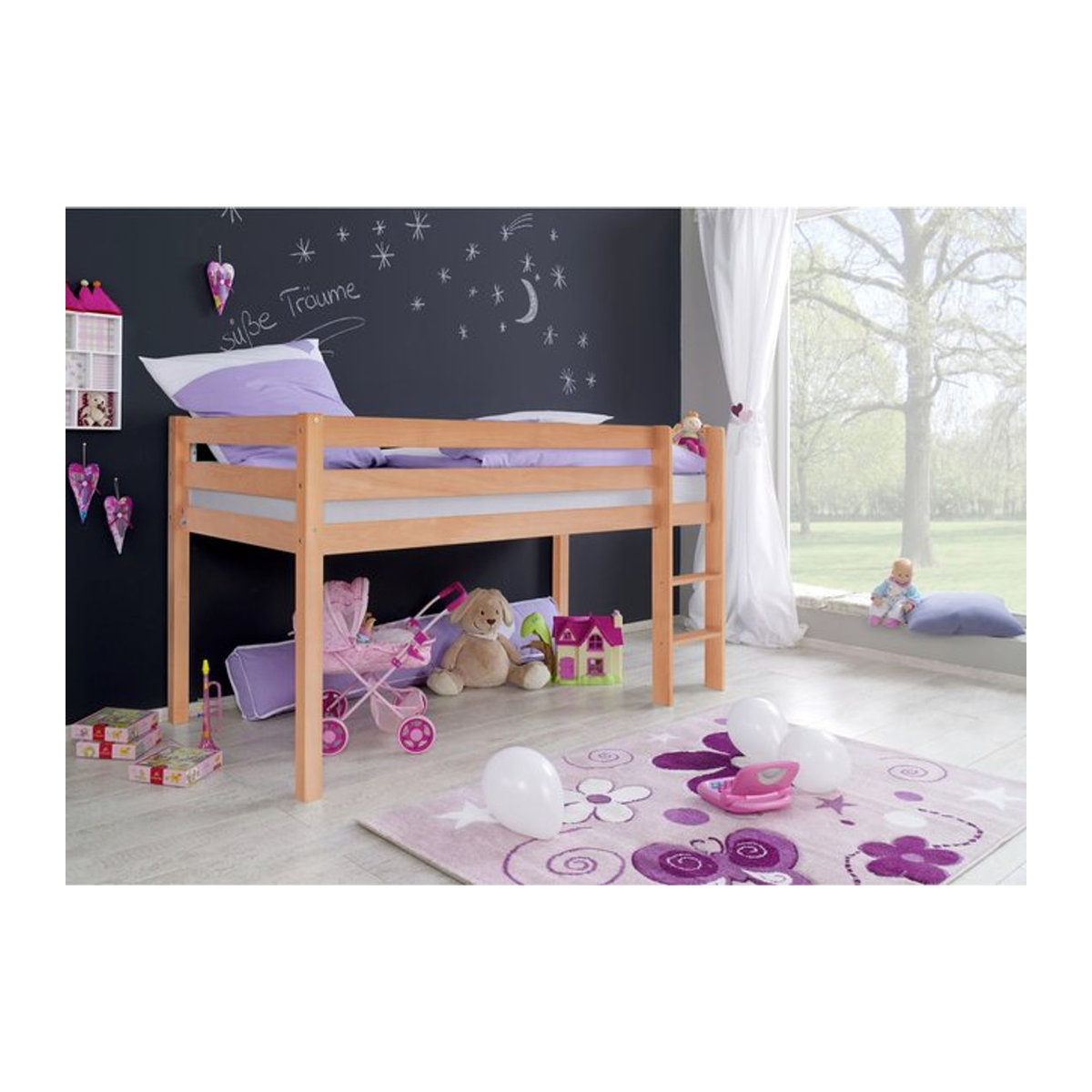 Relita Halbhohes Spielbett ALEX aus massiver Buche in Natur lackiert - Bild 1