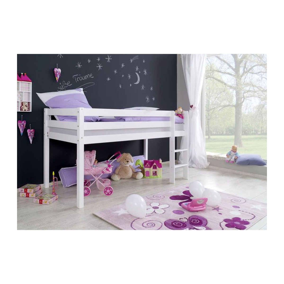 Relita Halbhohes Spielbett ALEX aus massiver Buche in Weiß - Bild 1