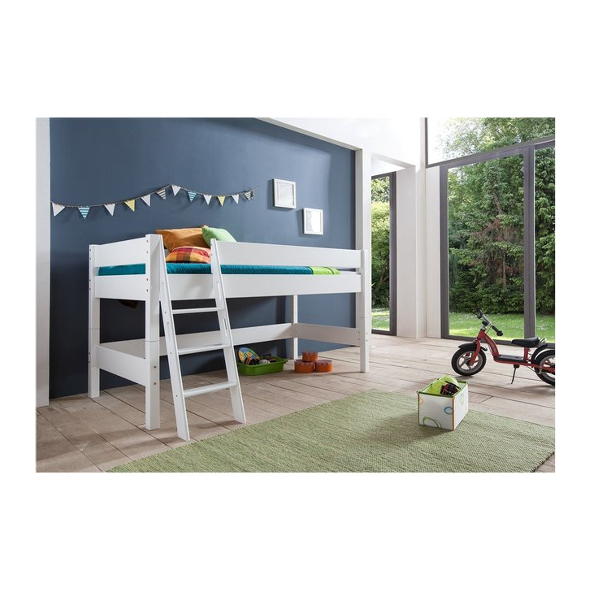 Relita Halbhohes Spielbett KIM aus massiver Buche in Weiß - Bild 1