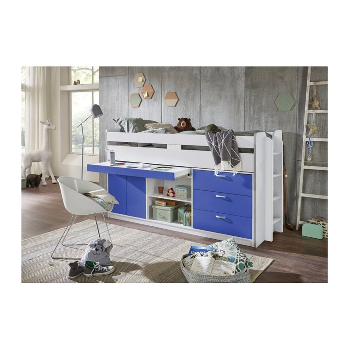 Relita Hochbett Ponny aus Holzwerkstoff in Weiß/Blau - Bild 1