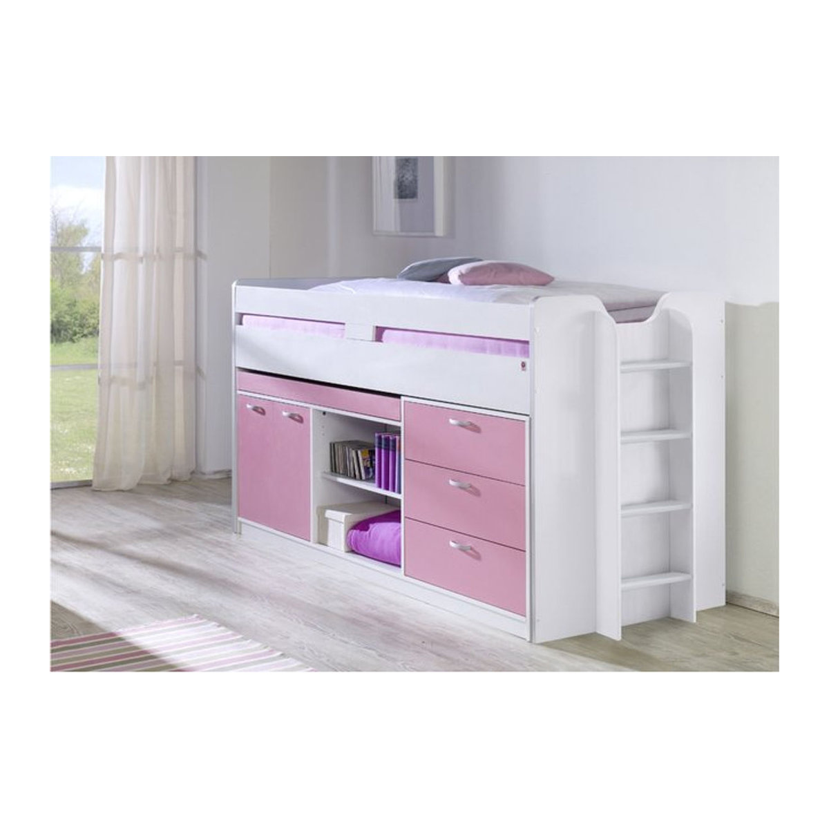 Relita Hochbett Ponny aus Holzwerkstoff in Weiß/Rosa - Bild 1
