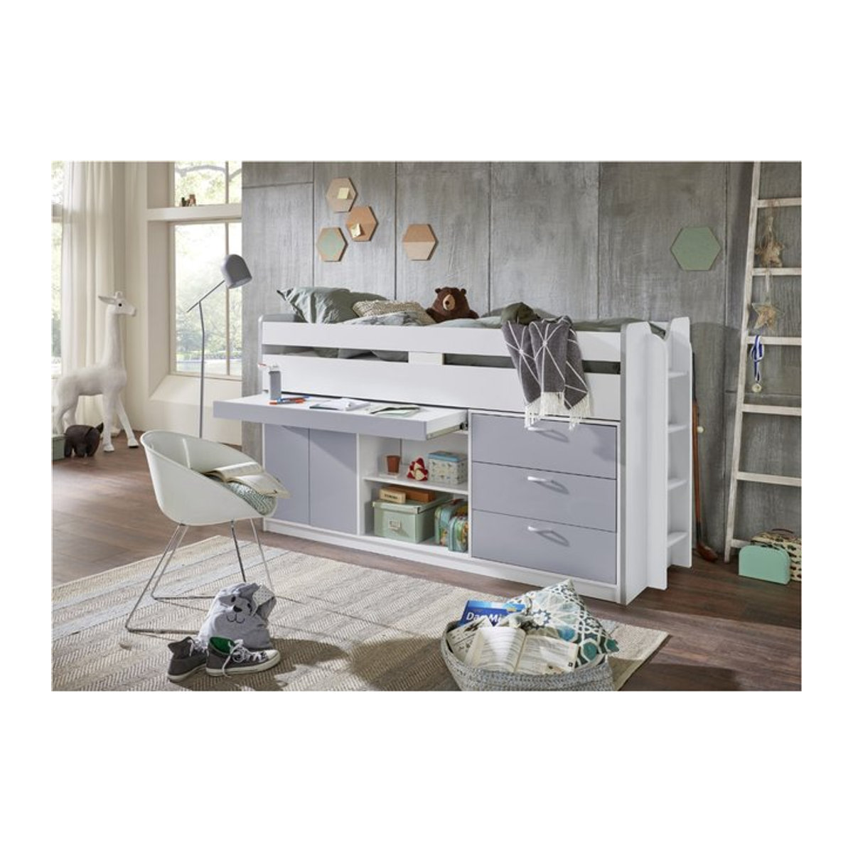 Relita Hochbett Ponny in Weiß/Silber aus Holzwerkstoff im modernen Design - Bild 1
