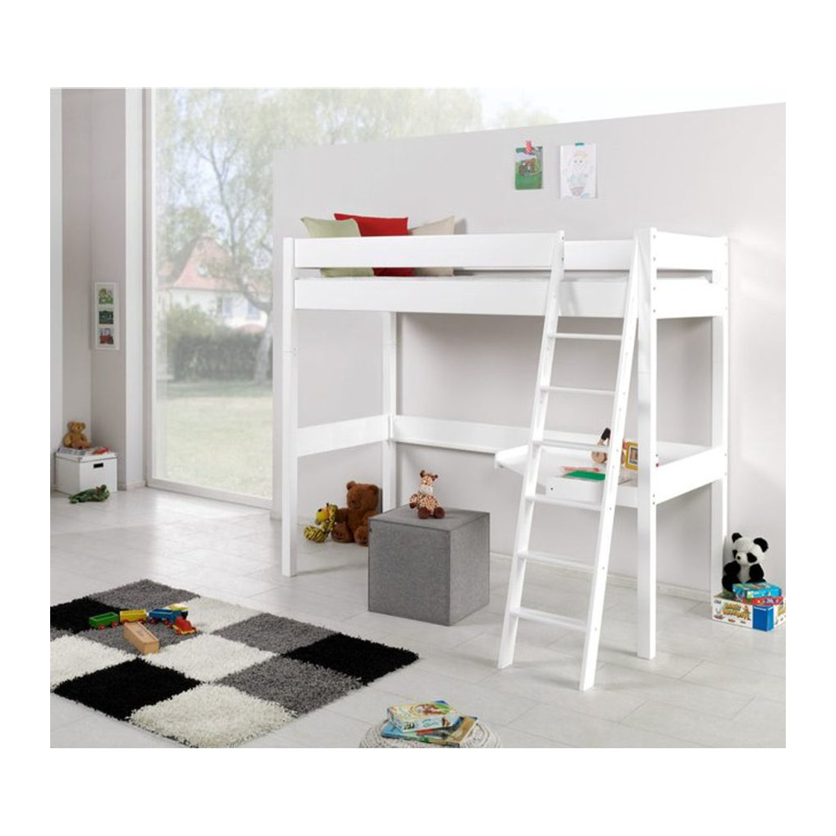 Relita Hochbett RENATE aus massiver Buche in Weiß mit Schreibtisch, B/T/H: 200 x 146 x 90 cm - Bild 1