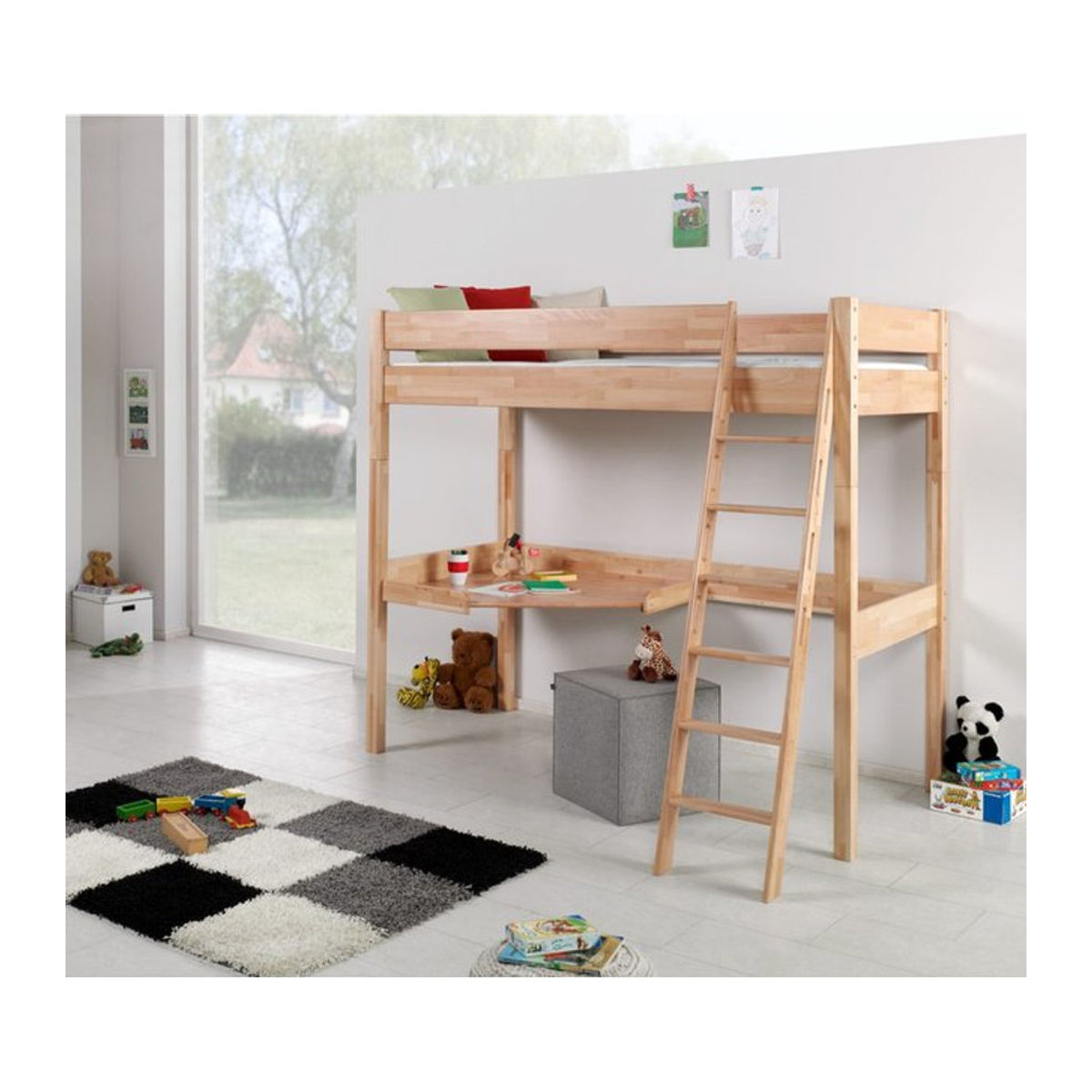 Relita Hochbett RENATE aus massiver Buche natur lackiert mit Schreibtisch, B/T/H: 200 x 90 x 146 cm - Bild 1