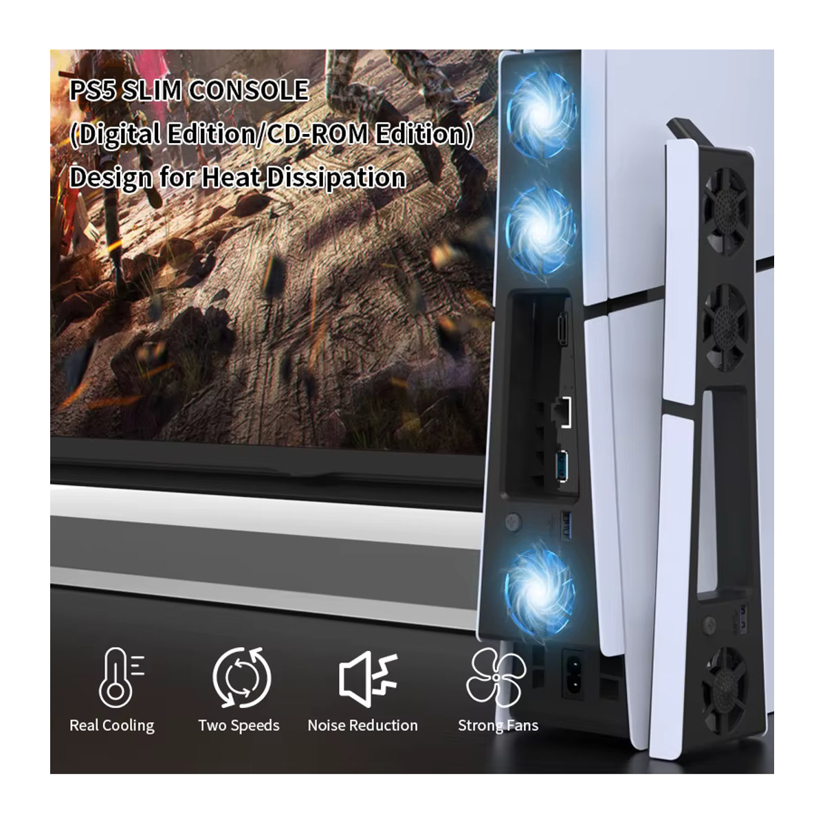 REMANK Kühlsystem für PS5 und PS5 Slim, Kühlventilator für Disc- und Digital-Konsolen, Schwarz/Weiß - Bild 2