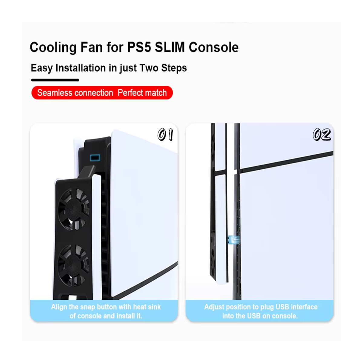 REMANK Kühlsystem für PS5 und PS5 Slim, Kühlventilator für Disc- und Digital-Konsolen, Schwarz/Weiß - Bild 5