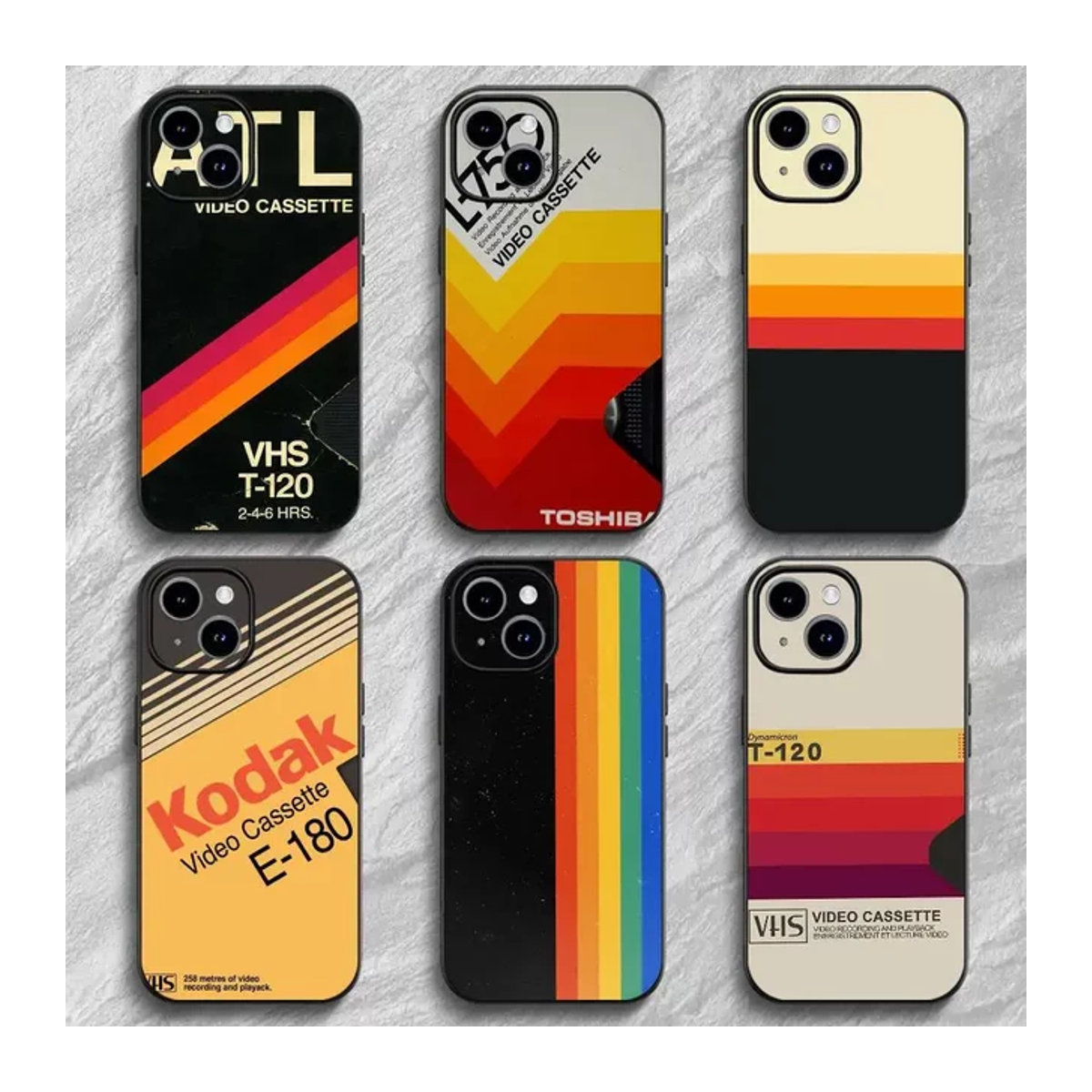 Remazy Retro Video-Kassettenband-Etiketten Silikonhülle für iPhone 17 16 15 14 13 12 11 Pro Max Mini XS XR 7 Plus 16E bunt und luftstoßfest - Bild 1