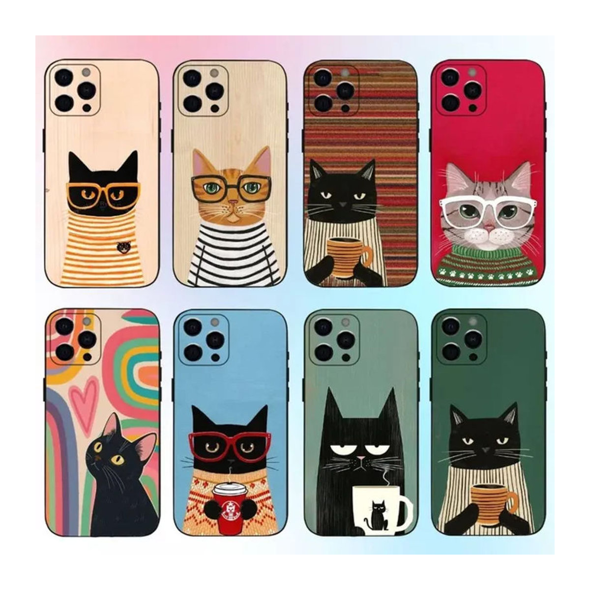 Remazy Stoßfeste Handyhülle mit Katzen-Motiv und Streifen für iPhone 15 14 13 12 11 Pro Max Mini X XS XR 7 Plus in Braun Schwarz Mehrfarbig - Bild 1