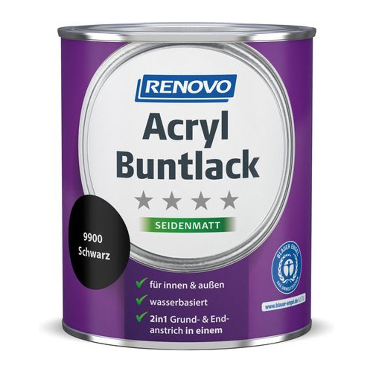 RENOVO Acryl-Buntlack Schwarz Seidenmatt 0,75l - Bild 1