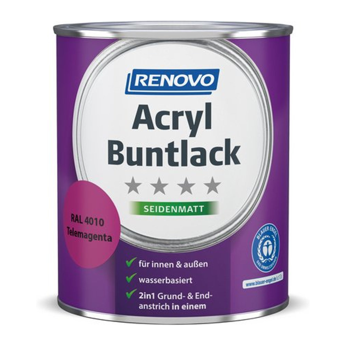 RENOVO Acryl-Buntlack telemagenta RAL 4010 seidenmatt in Rot/Rosa, 0,75 l - Bild 1