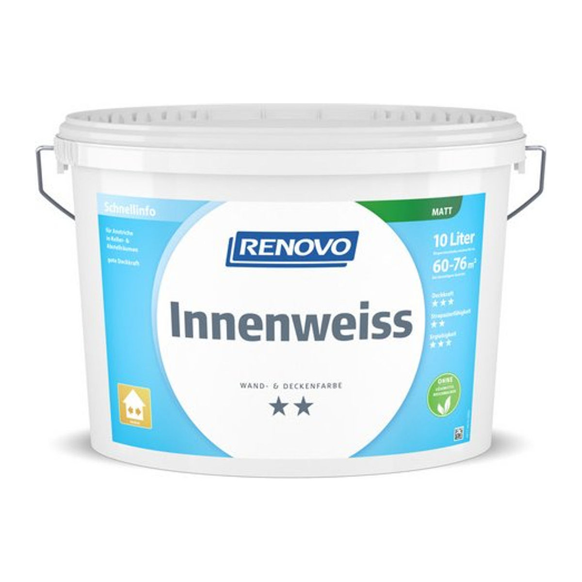 RENOVO Wand- und Deckenfarbe Innenweiss Matt, 10 l, Weiß - Bild 1