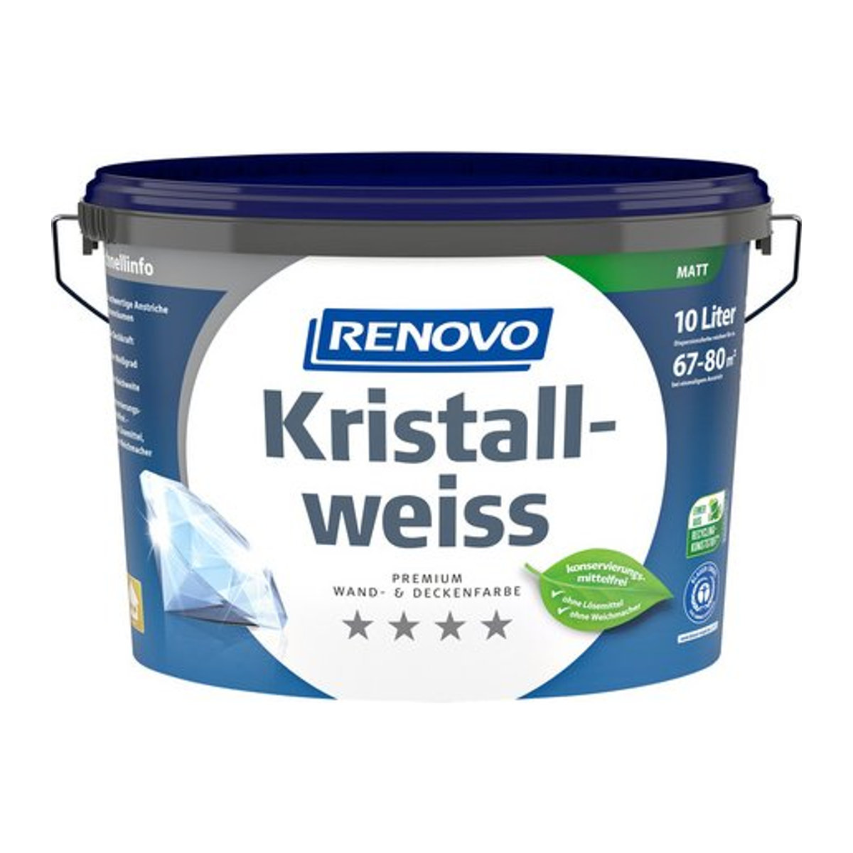 RENOVO Wand- und Deckenfarbe Kristallweiss, matt, Acryl, Weiß, 10 l - Bild 1
