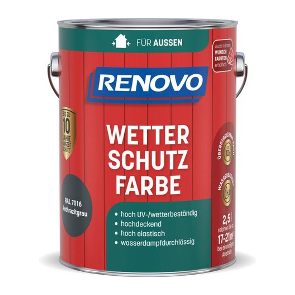 RENOVO Wetterschutzfarbe Anthrazitgrau RAL 7016, 2,5 l - Bild 1
