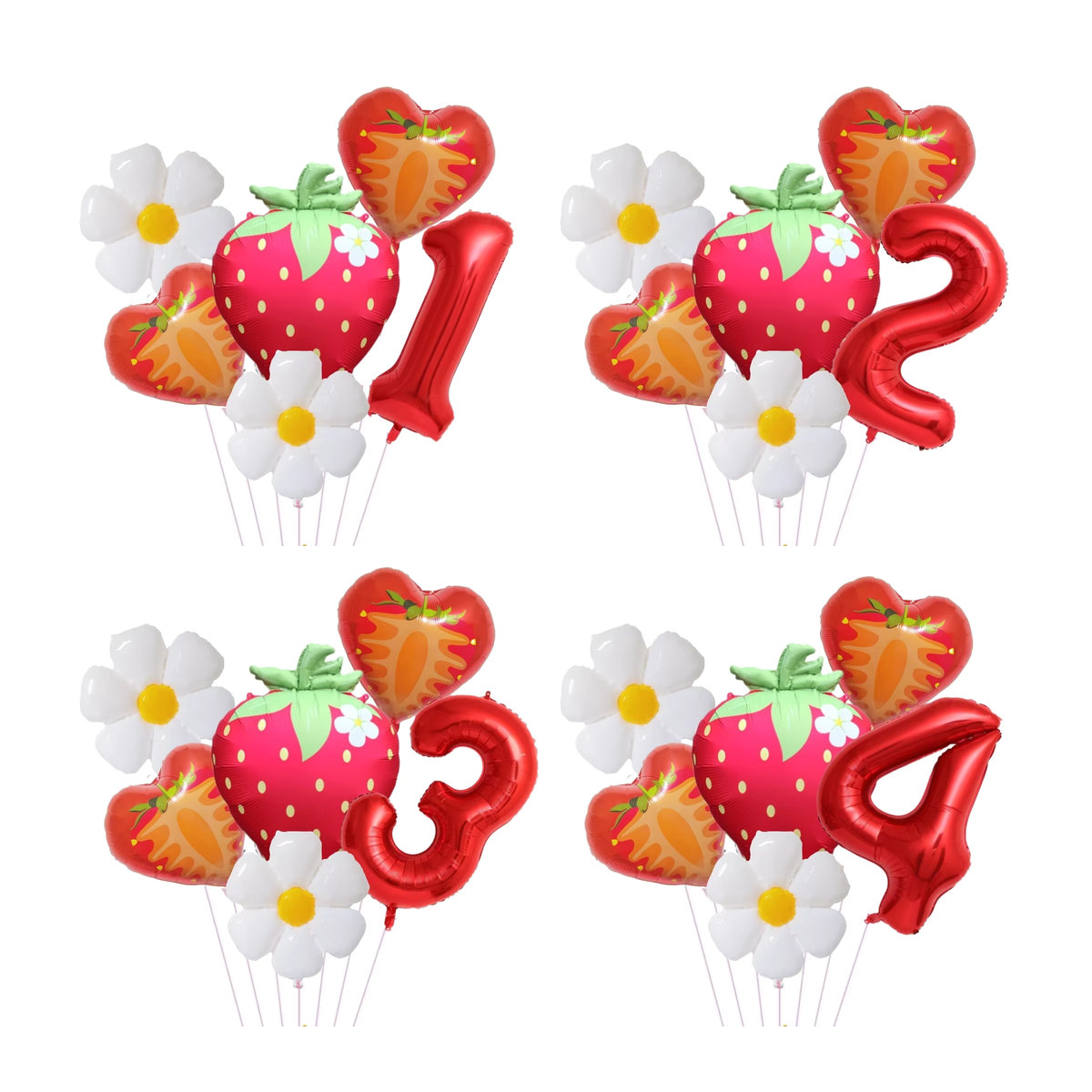 RENYUAN 6er Set Folienballons mit Zahlen 0-9 und Erdbeer- sowie Gänseblümchen-Motiv, 32 Zoll, mehrfarbig, Party-Dekoration für Geburtstag und Babyparty - Bild 2