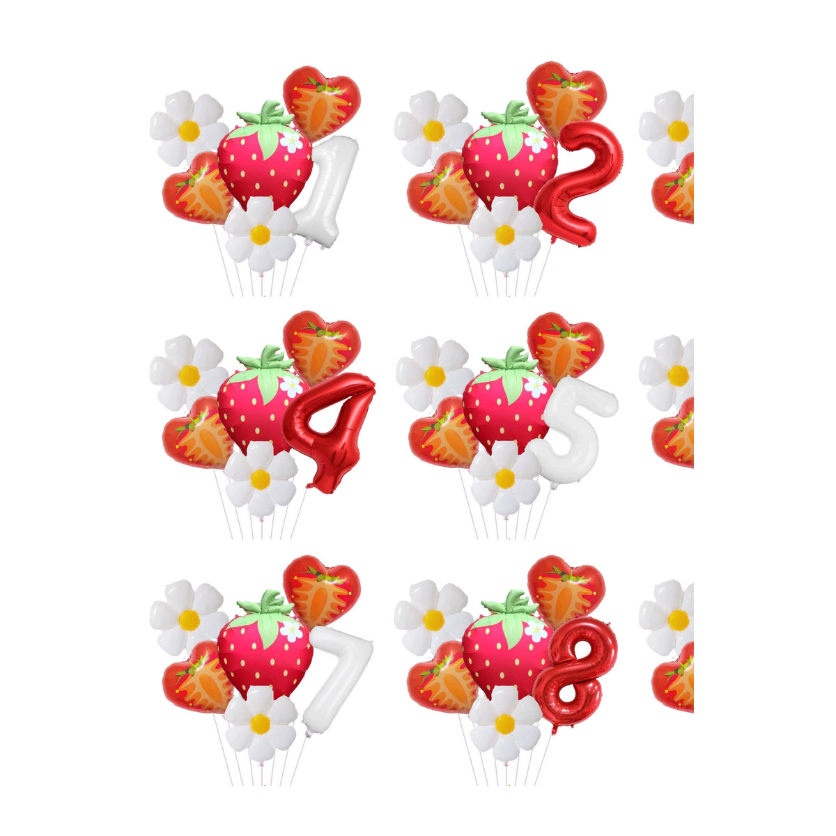 RENYUAN 6er Set Folienballons mit Zahlen 0-9 und Erdbeer- sowie Gänseblümchen-Motiv, 32 Zoll, mehrfarbig, Party-Dekoration für Geburtstag und Babyparty - Bild 3