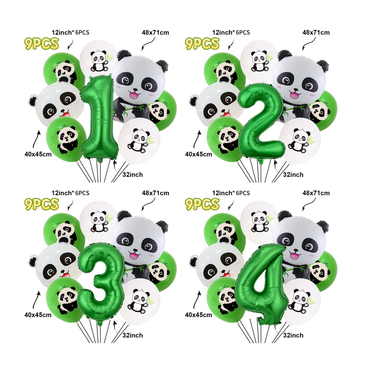 RENYUAN Folien-Zahlenballon-Set mit Cartoon Panda Motiv in Grün für Kindergeburtstag und Babyparty, 81,28 cm - Bild 2
